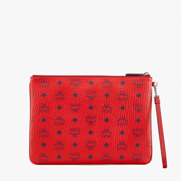 MCM Visetos Coated Canvas Pouch in Candy Red - Picture 5 of 15